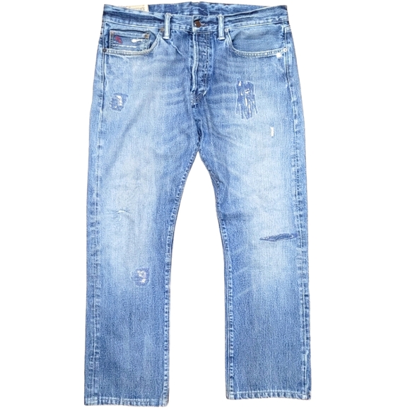 Polo Ralph Lauren Other - Polo Ralph Lauren Distressed Straight Blue Denim Jeans Button Fly Men’s Sz 34x30